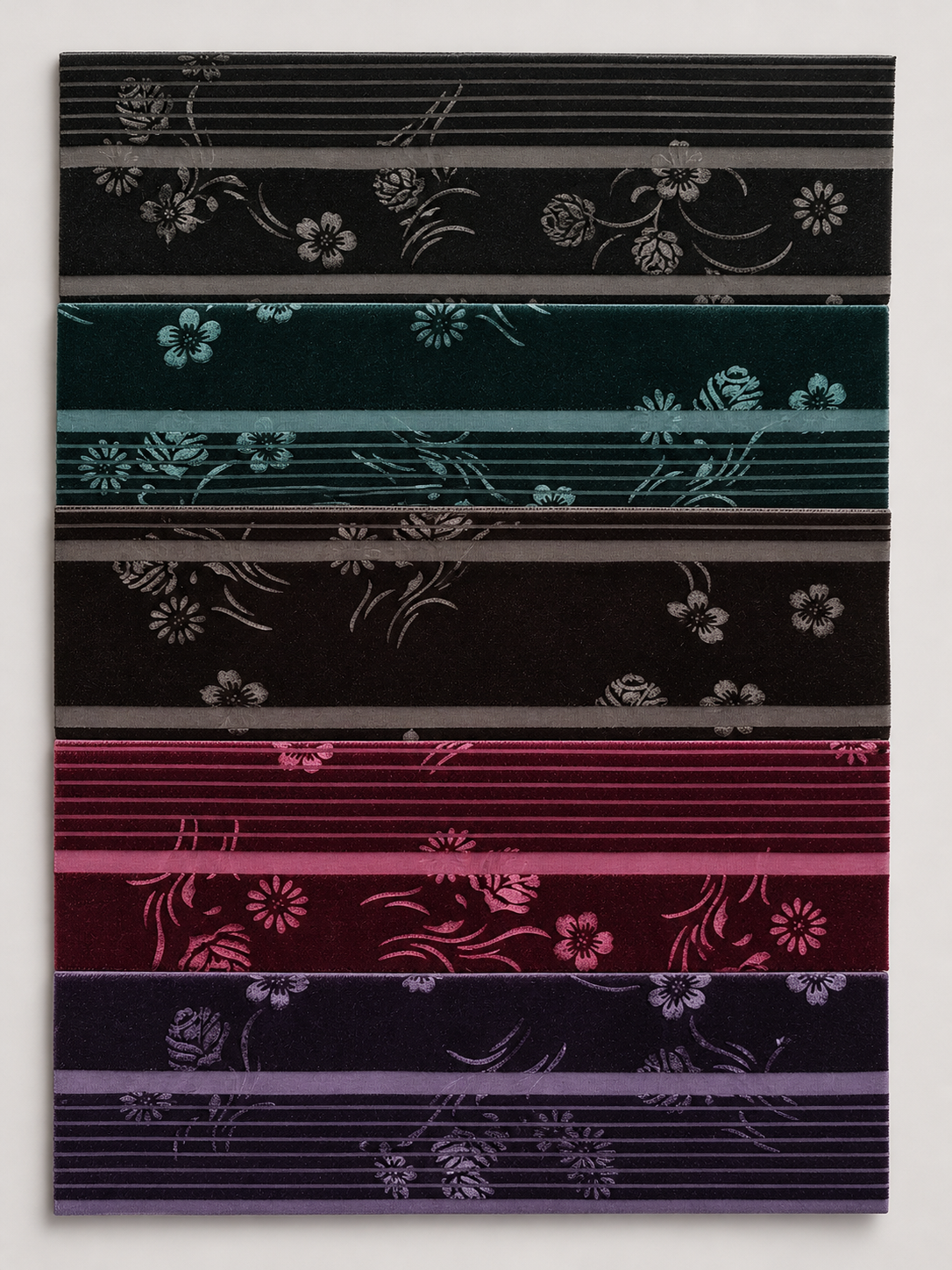 Striped Floral Printed Velvet velvet sample display
